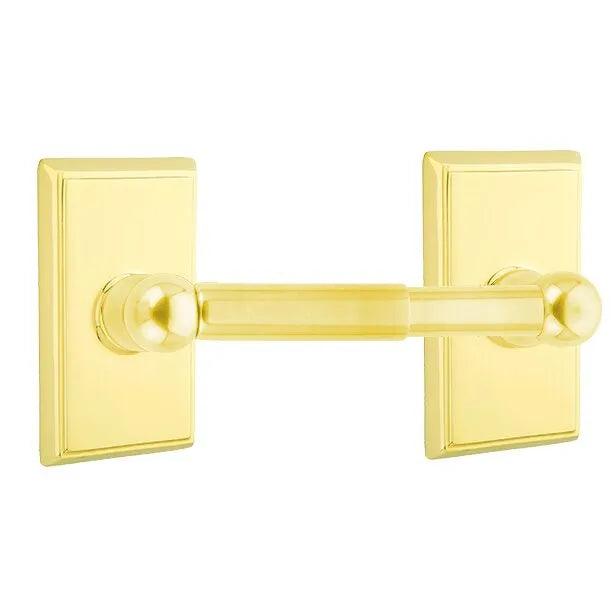 Emtek Traditional Brass Paper Holder - Spring Rod Style (3 3/8" Projection) With Rectangular Rosette in Lifetime Polished Brass finish