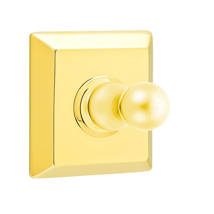 Emtek Traditional Brass Single Robe Hook With Quincy Rosette in Lifetime Polished Brass finish