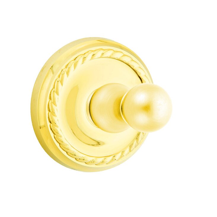 Emtek Traditional Brass Single Robe Hook With Rope Rosette in Lifetime Polished Brass finish