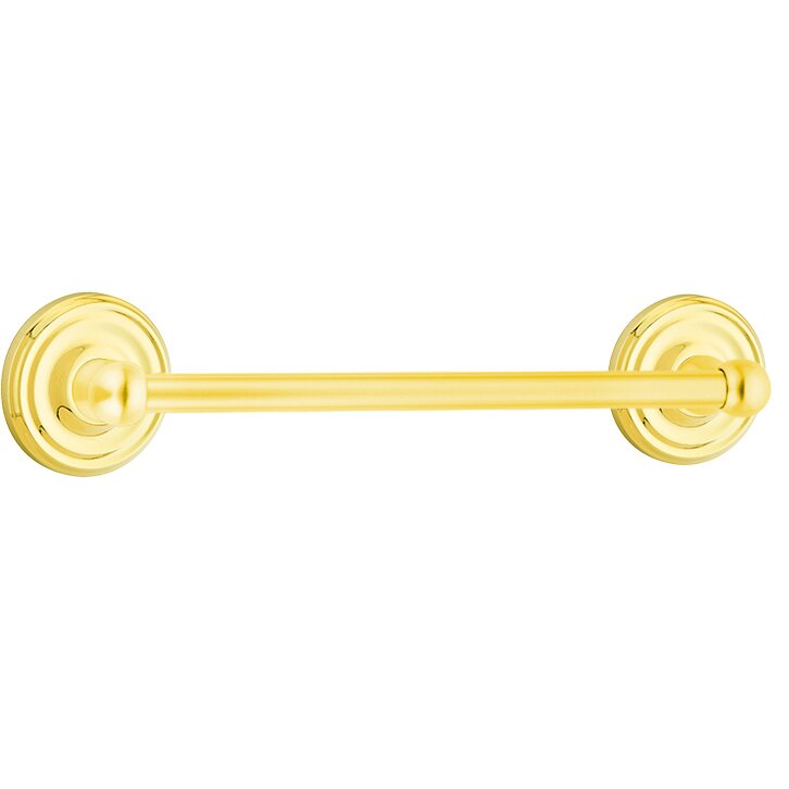 The Emtek Traditional Brass Towel Bar with Regular Rosette in Lifetime Polished Brass finish.