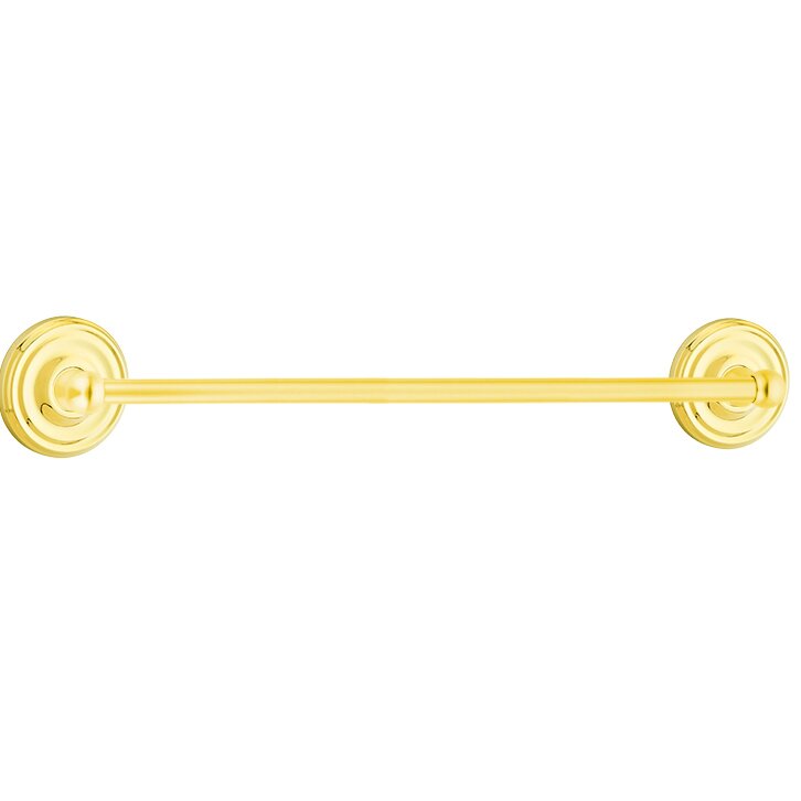 The Emtek Traditional Brass Towel Bar with Regular Rosette in Lifetime Polished Brass finish.