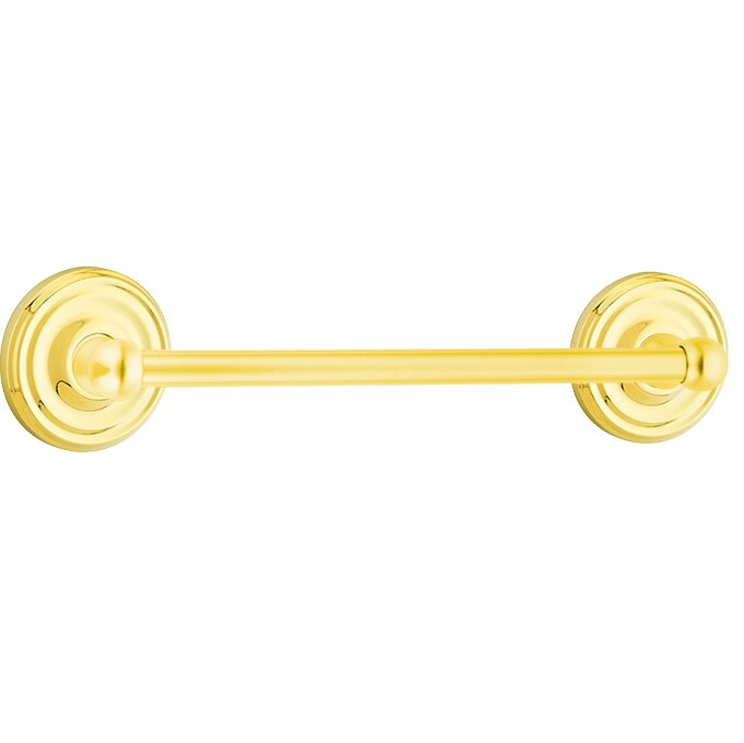 The Emtek Traditional Brass Towel Bar with Regular Rosette in Lifetime Polished Brass finish.