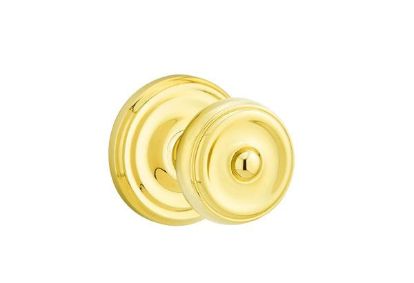 The Emtek Waverly Knob with Regular Rosette in Lifetime Polished Brass finish.