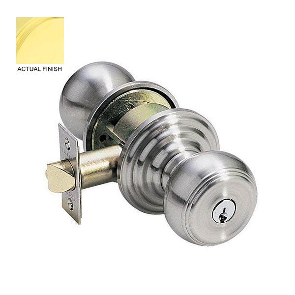 The Emtek Waverly Knob with Regular Rosette in Lifetime Polished Brass finish.