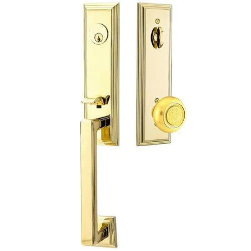 Emtek Wilshire Tubular Entrance Handleset With Belmont Knob in Lifetime Polished Brass finish