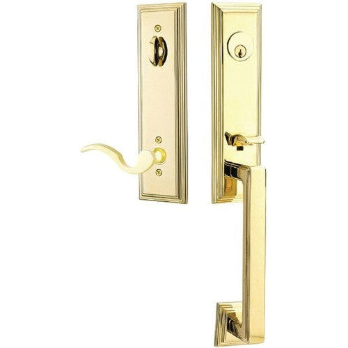 Emtek Wilshire Tubular Entrance Handleset With Cortina Lever in Lifetime Polished Brass finish