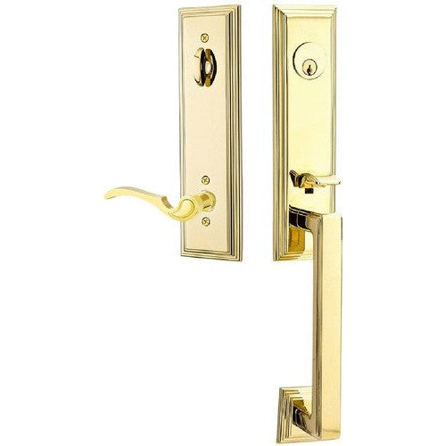 Emtek Wilshire Tubular Entrance Handleset With Coventry Lever in Lifetime Polished Brass finish