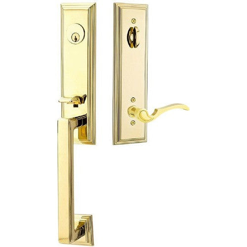 Emtek Wilshire Tubular Entrance Handleset With Coventry Lever in Lifetime Polished Brass finish