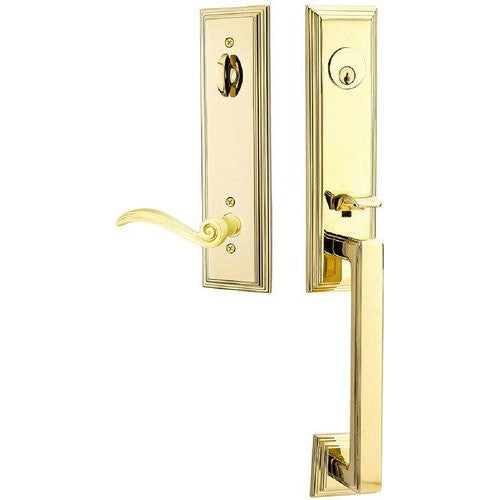 Emtek Wilshire Tubular Entrance Handleset With Elan Lever in Lifetime Polished Brass finish