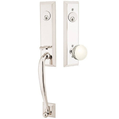 Emtek Adams Tubular Entrance Handleset With Bern Knob in Lifetime Polished Nickel finish