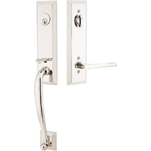 Emtek Adams Tubular Entrance Handleset With Helios Lever in Lifetime Polished Nickel finish