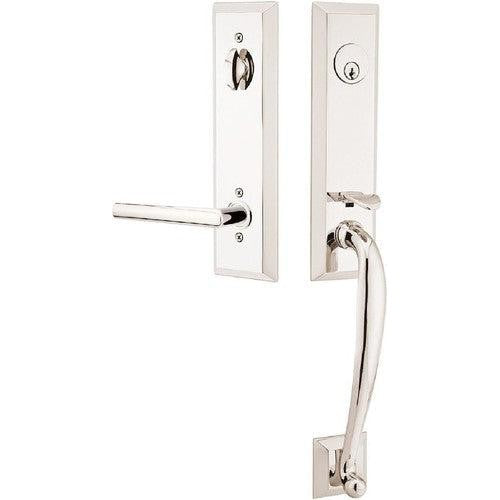 Emtek Adams Tubular Entrance Handleset With Stuttgart Lever in Lifetime Polished Nickel finish