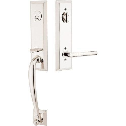 Emtek Adams Tubular Entrance Handleset With Stuttgart Lever in Lifetime Polished Nickel finish