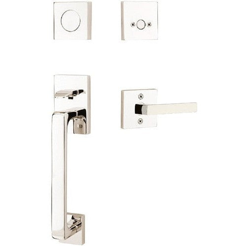 Emtek Baden Entrance Handleset With Dumont Lever in Lifetime Polished Nickel finish