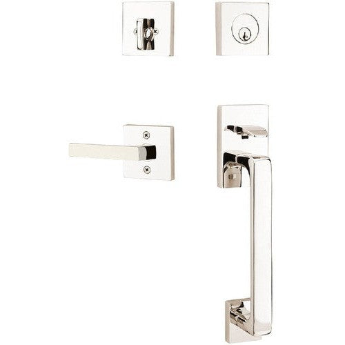 Emtek Baden Entrance Handleset With Dumont Lever in Lifetime Polished Nickel finish