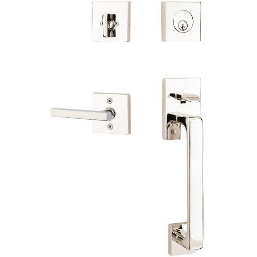 Emtek Baden Entrance Handleset With Freestone Lever in Lifetime Polished Nickel finish