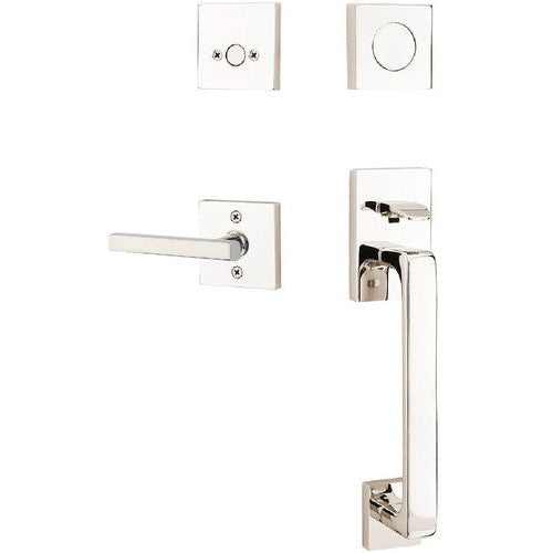 Emtek Baden Entrance Handleset With Freestone Lever in Lifetime Polished Nickel finish