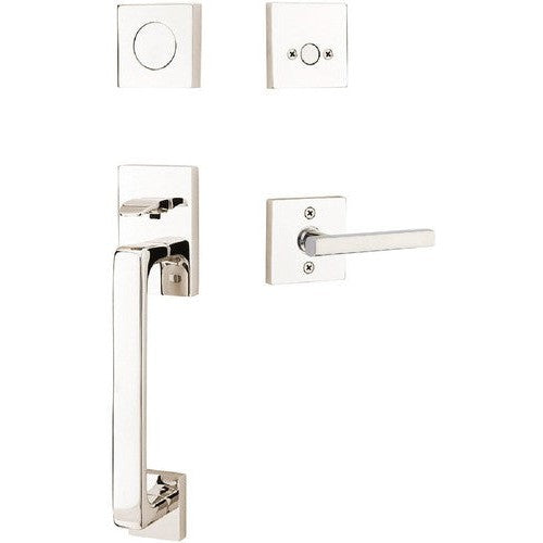 Emtek Baden Entrance Handleset With Freestone Lever in Lifetime Polished Nickel finish