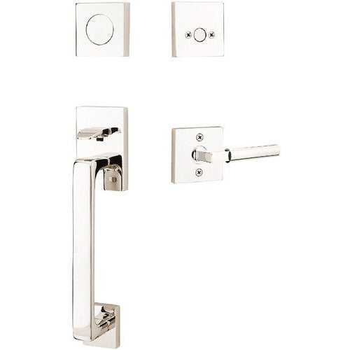 Emtek Baden Entrance Handleset With Hercules Lever in Lifetime Polished Nickel finish