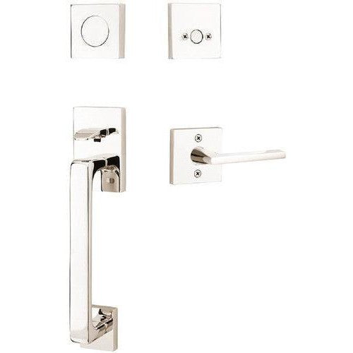 Emtek Baden Tubular Entrance Handleset with Helios Lever in Lifetime Polished Nickel finish