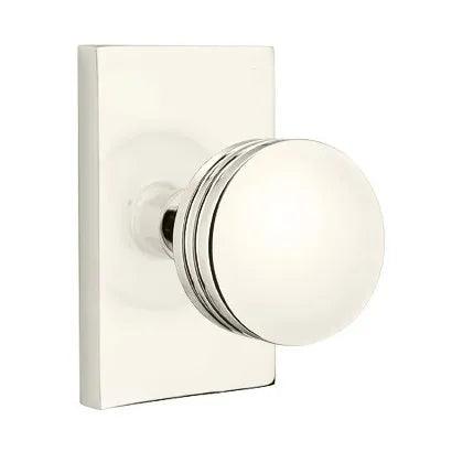 Emtek Bern Knob with Modern Rectangular Rosette in Lifetime Polished Nickel finish