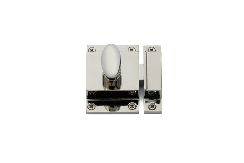 The Emtek Cabinet Latch 2"x 2 1/4" (1 3/8" Projection) in Lifetime Polished Nickel finish