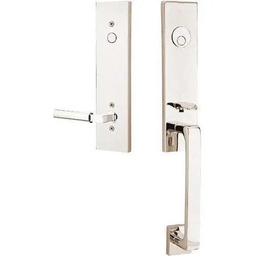 Emtek Davos Tubular Entrance Handleset With Hercules Lever in Lifetime Polished Nickel finish