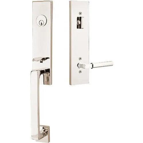 Emtek Davos Tubular Entrance Handleset With Hercules Lever in Lifetime Polished Nickel finish