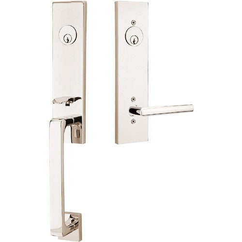 Emtek Davos Tubular Entrance Handleset With Stuttgart Lever in Lifetime Polished Nickel finish