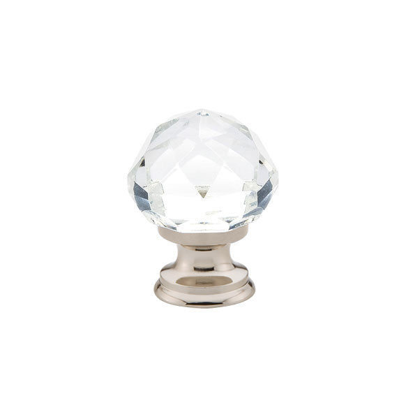 The Emtek Diamond Crystal Glass Knob 1-1/4" Wide (1-7/8" Projection) in Lifetime Polished Nickel finish