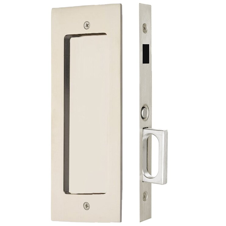 Emtek Dummy Modern Rectangular Pocket Door Mortise Lock in Lifetime Polished Nickel finish