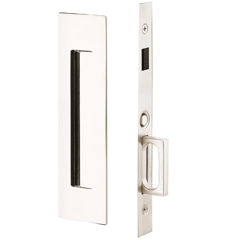 Emtek Dummy Narrow Modern Rectangular Pocket Door Mortise Lock in Lifetime Polished Nickel finish