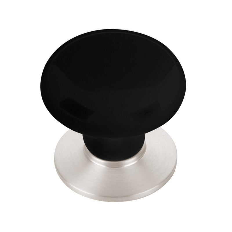 The Emtek Ebony Porcelain Cabinet Knob in Lifetime Polished Nickel finish