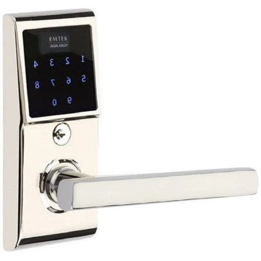 Emtek EMTouch Electronic Touchscreen Keypad Leverset with Freestone Lever in Lifetime Polished Nickel finish