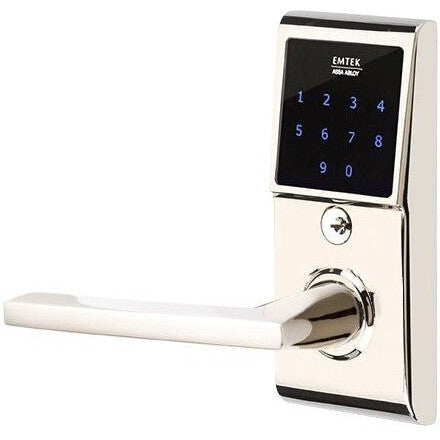 Emtek EMTouch Electronic Touchscreen Keypad Leverset with Helios Lever in Lifetime Polished Nickel finish