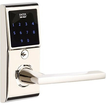 Emtek EMTouch Electronic Touchscreen Keypad Leverset with Helios Lever in Lifetime Polished Nickel finish