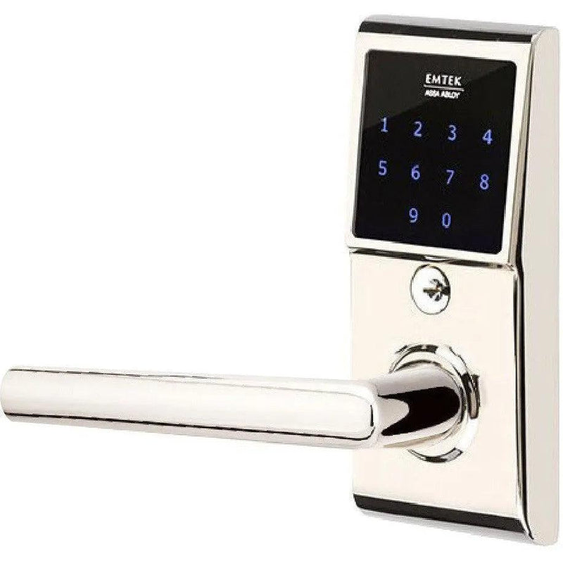 Emtek EMTouch Electronic Touchscreen Keypad Leverset with Stuttgart Lever in Lifetime Polished Nickel finish