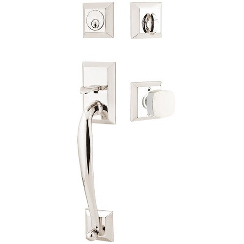 Emtek Franklin Tubular Entrance Handleset With Freestone Square Knob in Lifetime Polished Nickel finish