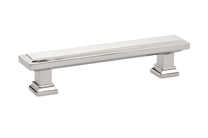 The Emtek Geometric Rectangular Cabinet Pull, 4" Center to Center in Lifetime Polished Nickel finish