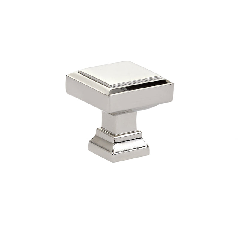 The Emtek Geometric Square Cabinet Knob, 1 1/4" in Lifetime Polished Nickel finish