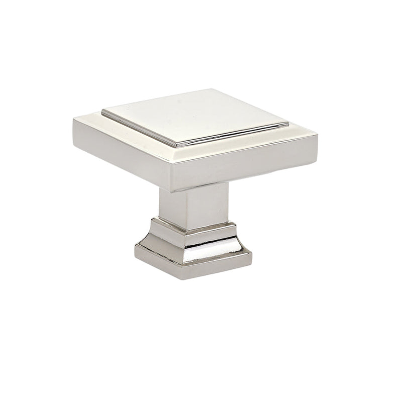 The Emtek Geometric Square Cabinet Knob, 1 5/8" in Lifetime Polished Nickel finish