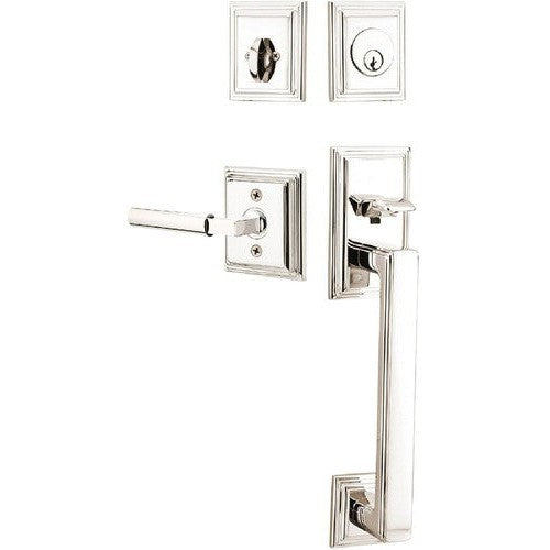 Emtek Hamden Tubular Entrance Handleset With Hercules Lever in Lifetime Polished Nickel finish