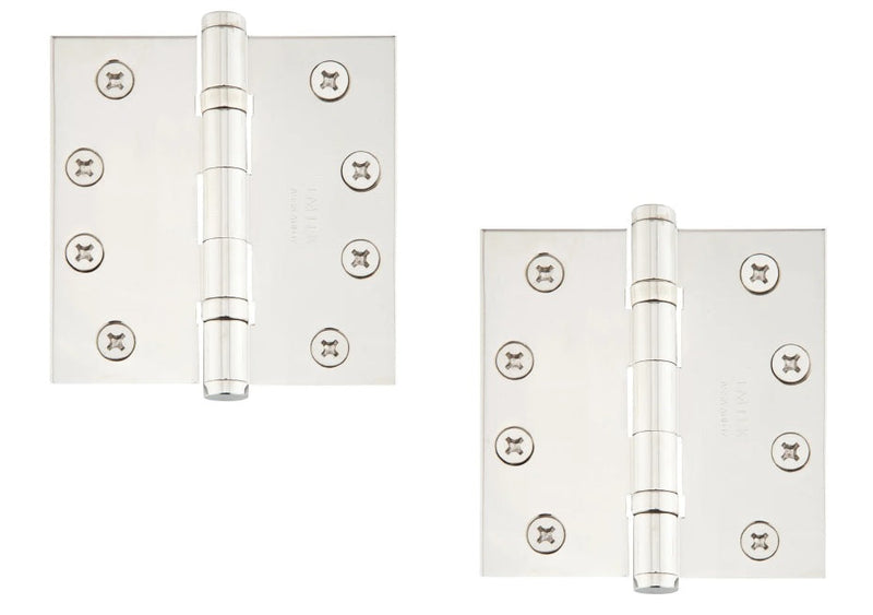 Emtek Heavy Duty Solid Brass Ball Bearing Hinge, 4" x 4" with Square Corners in Lifetime Polished Nickel finish