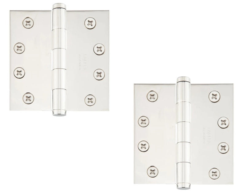 Emtek Heavy Duty Solid Brass Plain Bearing Hinge, 4" x 4" with Square Corners in Lifetime Polished Nickel finish