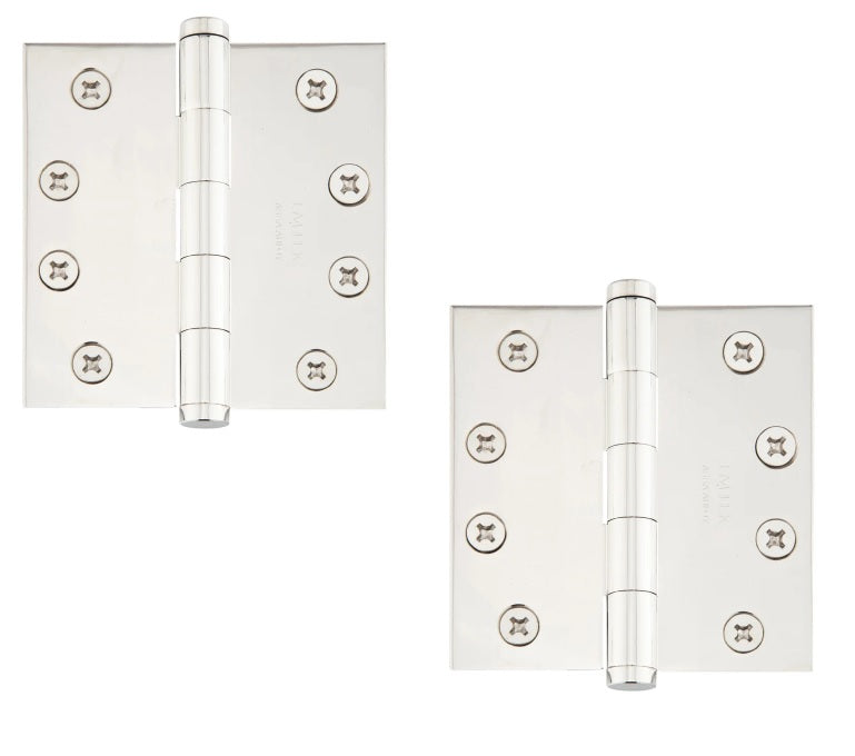 Emtek Heavy Duty Steel Plain Bearing Hinge, 4.5" x 4.5" with Square Corners in Lifetime Polished Nickel finish