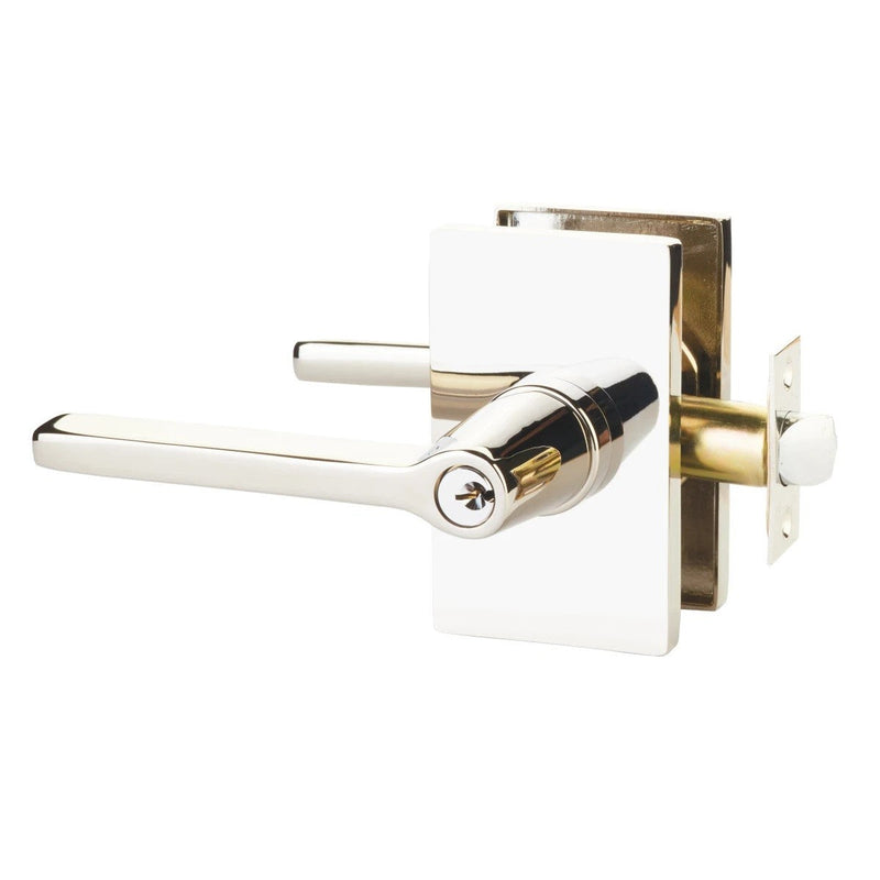 Emtek Helios Lever With Modern Rectangular Rosette in Lifetime Polished Nickel finish