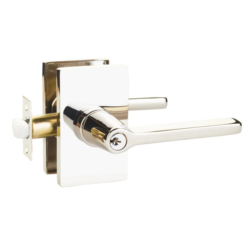 Emtek Helios Lever With Modern Rectangular Rosette in Lifetime Polished Nickel finish