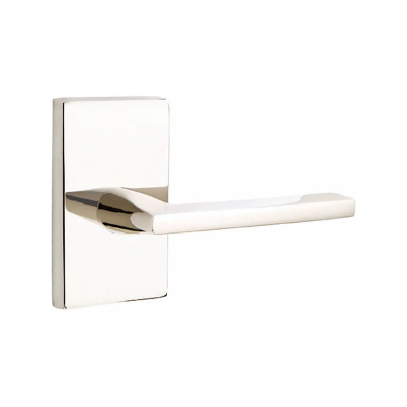 Emtek Helios Lever With Modern Rectangular Rosette in Lifetime Polished Nickel finish