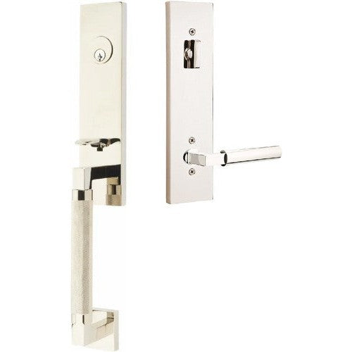 Emtek Hercules Knurled Monolithic Tubular Entry Set with Hercules Lever in Lifetime Polished Nickel finish