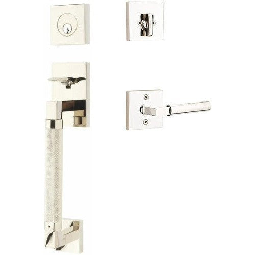 Emtek Hercules Knurled Sectional Tubular Entry Set with Hercules Lever in Lifetime Polished Nickel finish